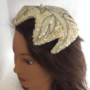 Vintage beaded and sequins ladies head cover by Doris
